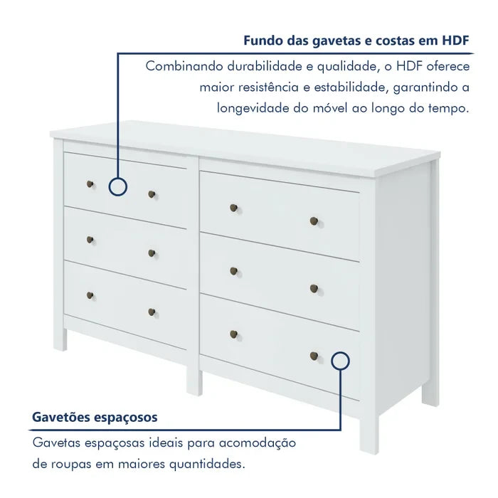 Cômoda 6 Gavetas Maggiore New Espresso Móveis Branco