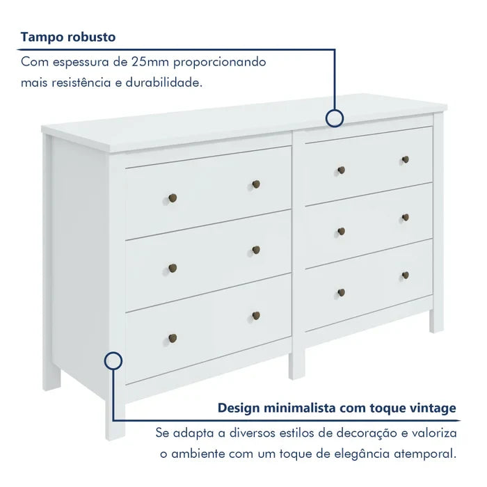 Cômoda 6 Gavetas Maggiore New Espresso Móveis Branco
