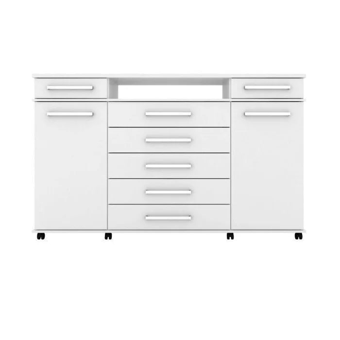 Cômoda 2 Portas 7 Gavetas Paris Espresso Móveis Branco