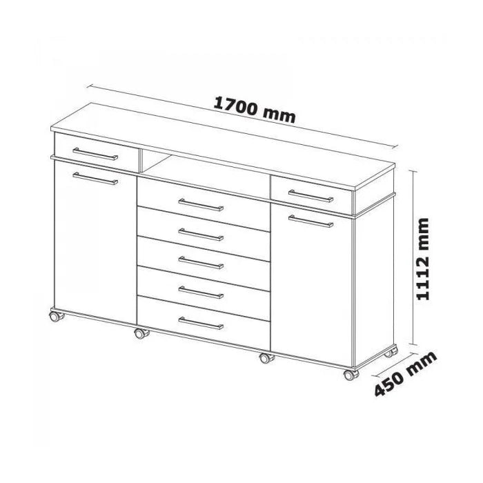Cômoda 2 Portas 7 Gavetas Paris Espresso Móveis Branco