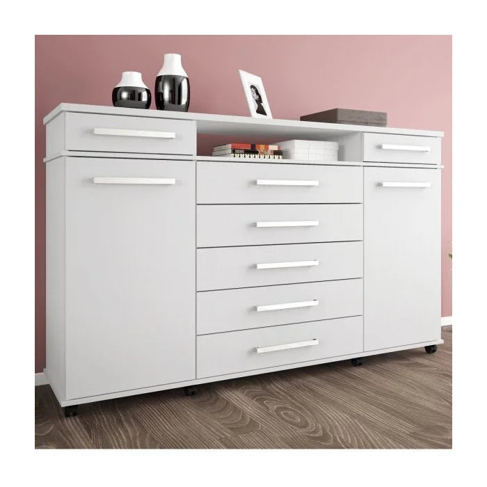 Cômoda 2 Portas 7 Gavetas Paris Espresso Móveis Branco