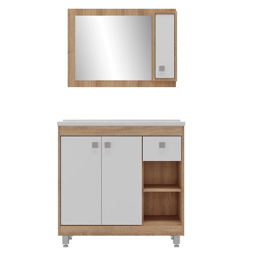 Armário Conjunto de Banheiro com Gabinete, Cuba e Espelheira 3 Portas Viena 80 cm